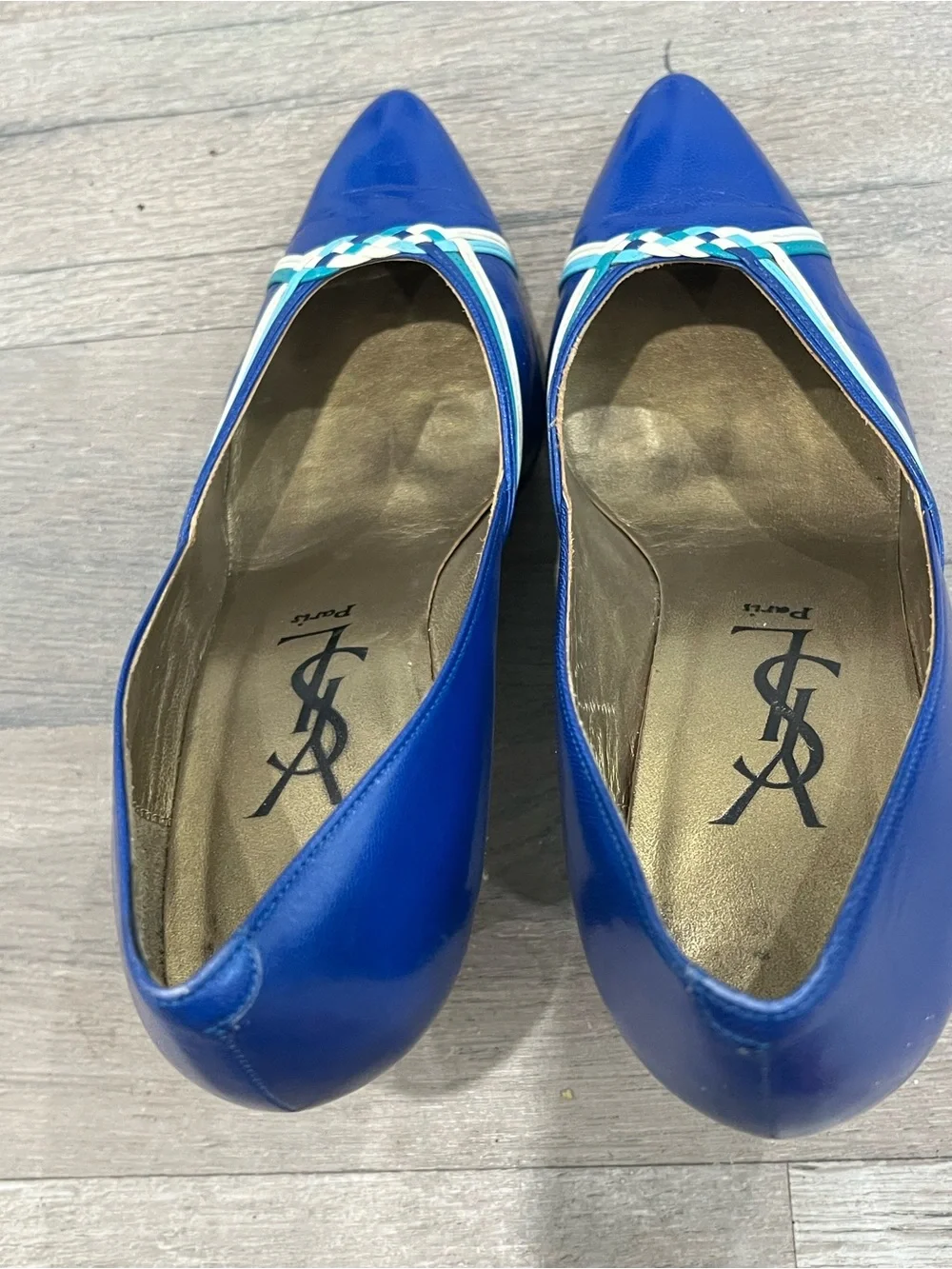 Yves Saint Laurent Cobalt Blue Pointed Leather Pumps with Braided Trim